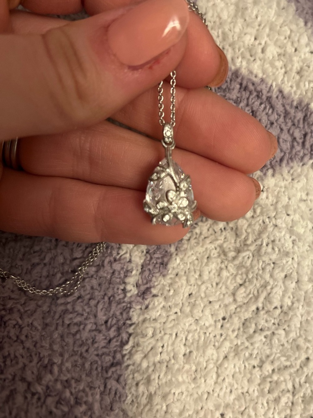 Nadri Silver Teardrop Crystal Floral Pendant Necklace
